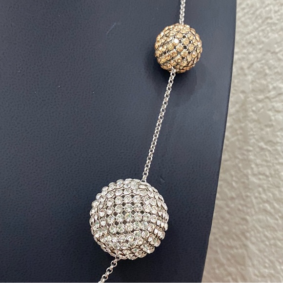 SWAROVSKI Signed Ladies PIN-UP Crystal Rhinestone Silver Gold Balls 30” Necklace - Picture 8 of 15